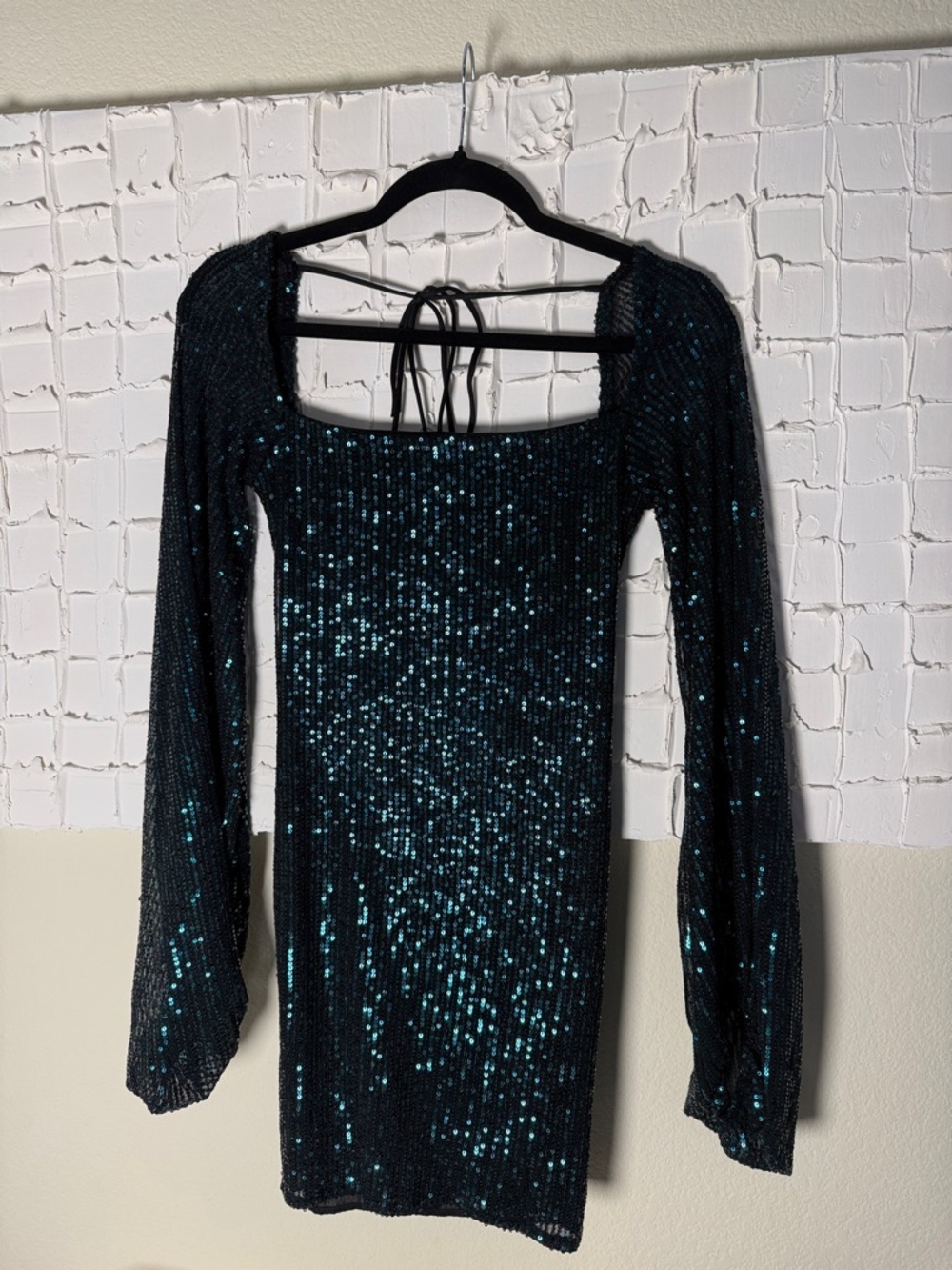 Lucy in the Sky Black Dress with Teal Sequins Long Sleeve